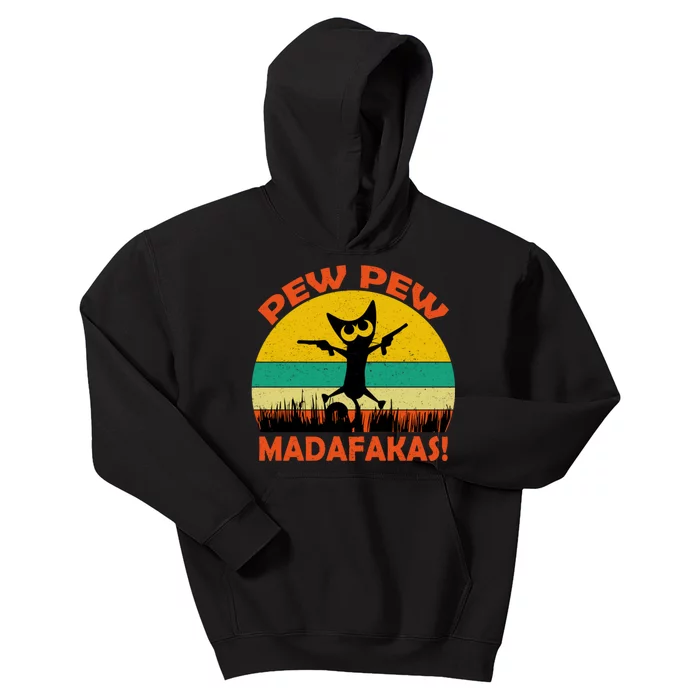 Retro Vintage Cat Pew Pew Madafakas Kids Hoodie