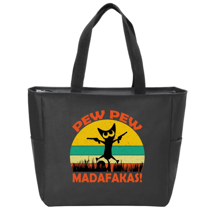 Retro Vintage Cat Pew Pew Madafakas Zip Tote Bag