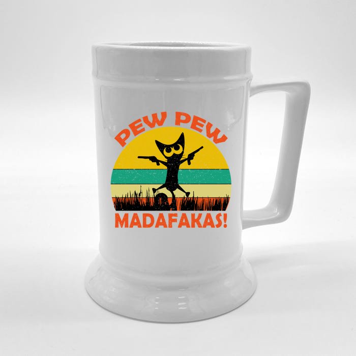 Retro Vintage Cat Pew Pew Madafakas Front & Back Beer Stein