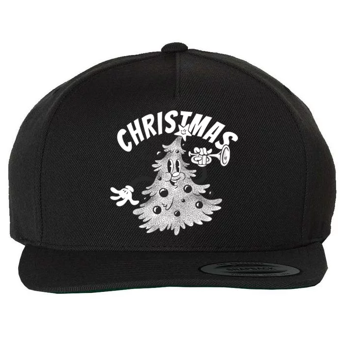 Retro Vintage Christmas Tree Cartoon Merry & Bright Wool Snapback Cap