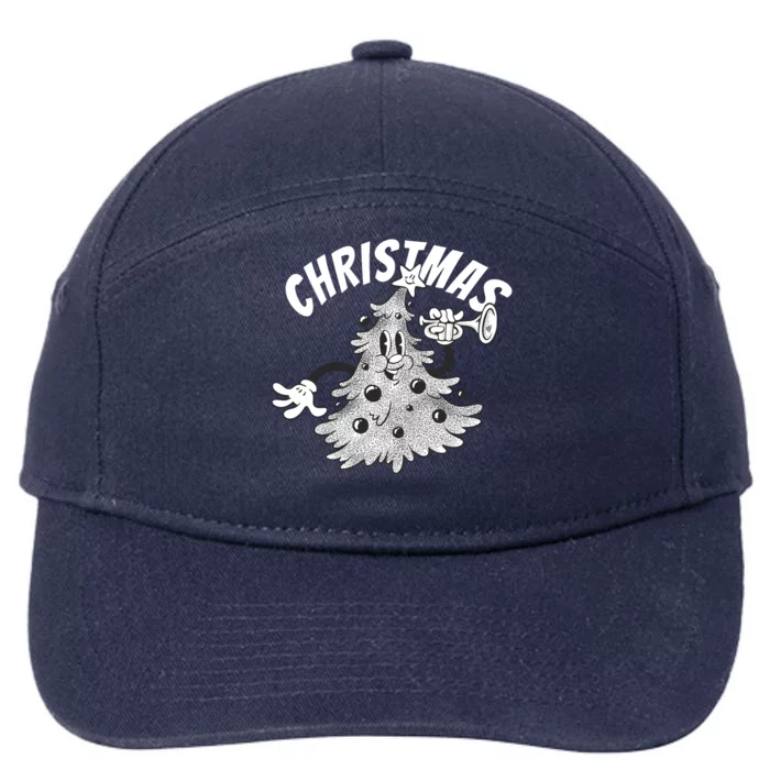 Retro Vintage Christmas Tree Cartoon Merry & Bright 7-Panel Snapback Hat