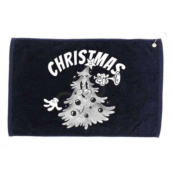 Retro Vintage Christmas Tree Cartoon Merry & Bright Grommeted Golf Towel