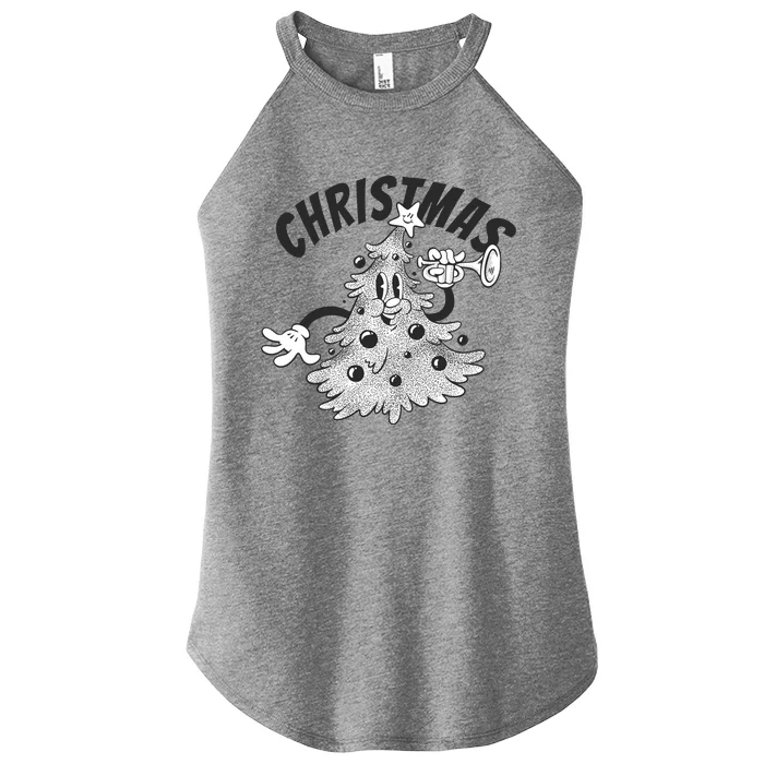 Retro Vintage Christmas Tree Cartoon Merry & Bright Women’s Perfect Tri Rocker Tank