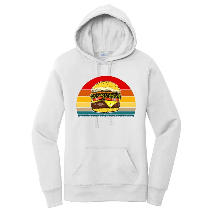 Retro Vintage Cheeseburger Design Costume Hamburger Lovers Women's Pullover Hoodie