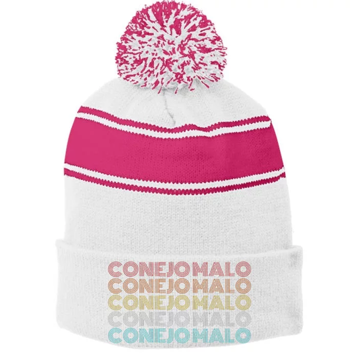 Retro Vintage Conejo Malo Stripe Pom Pom Beanie