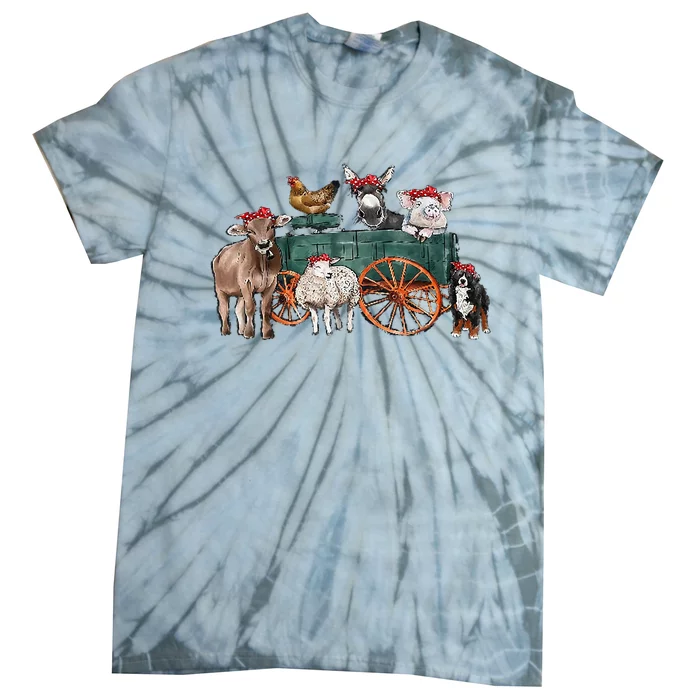 Retro Vintage Cute Farm Animals Farmer Farming Tie-Dye T-Shirt