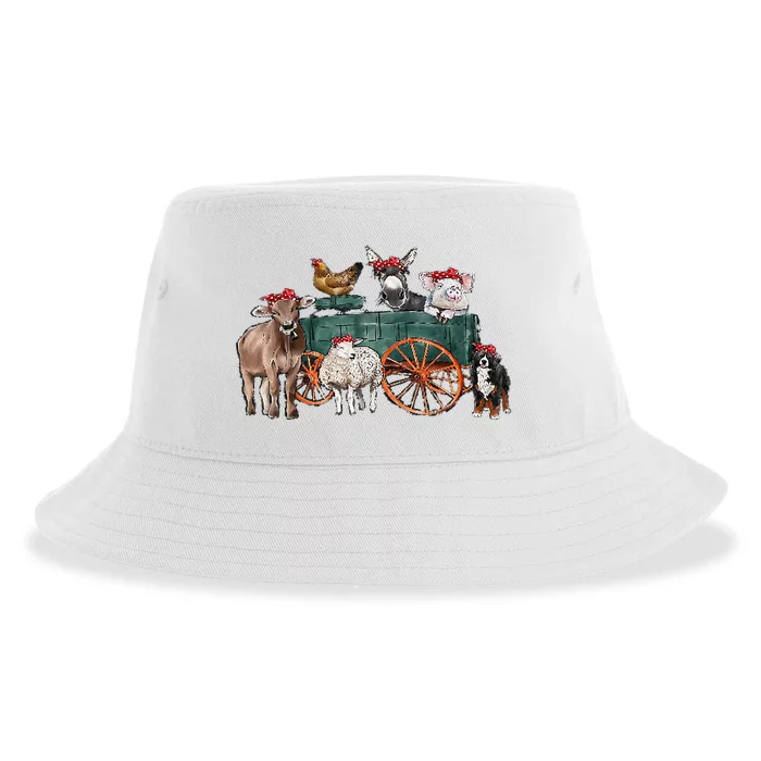 Retro Vintage Cute Farm Animals Farmer Farming Sustainable Bucket Hat