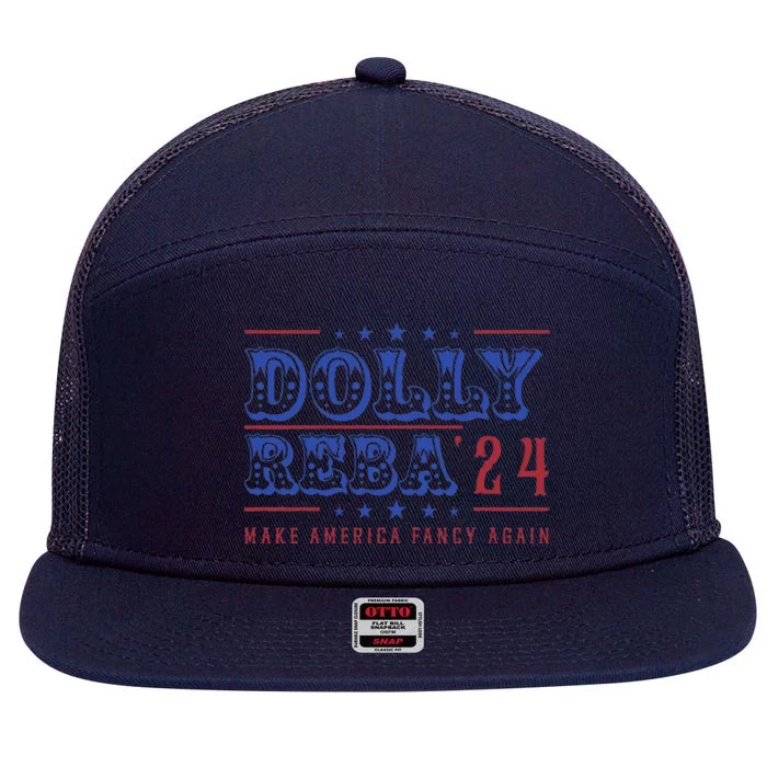 Retro Vintage Dolly And Reba 2024 Make America Fancy Again 7 Panel Mesh Trucker Snapback Hat