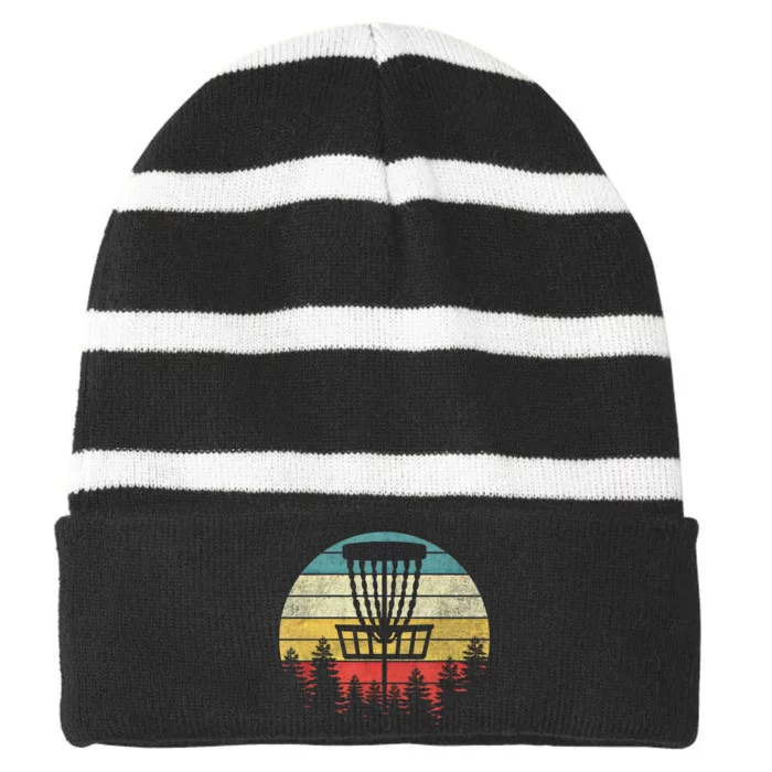 Retro Vintage Disc Golf Cool Gift Frolf Flying Disc Sport Gift Striped Beanie with Solid Band