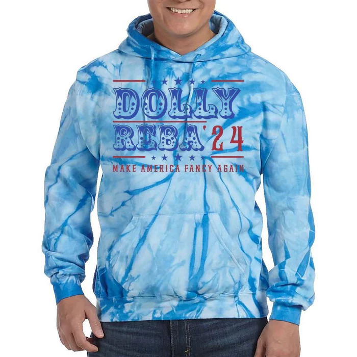 Retro Vintage Dolly And Reba 2024 Make America Fancy Again Tie Dye Hoodie