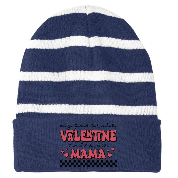 Retro Valentines Day For Mom Striped Beanie with Solid Band