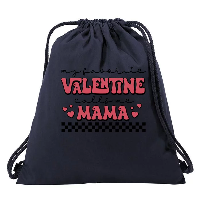 Retro Valentines Day For Mom Drawstring Bag