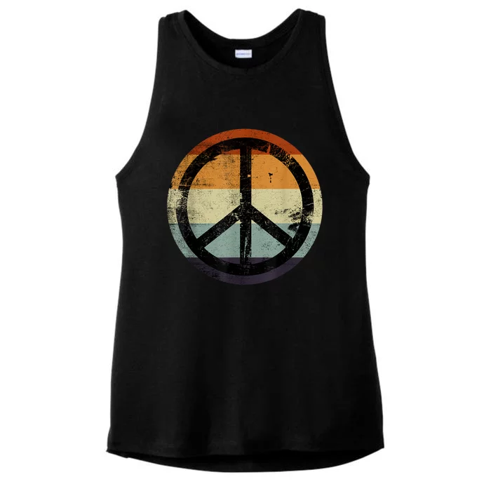 Retro Vintage Distressed Peace Sign Ladies Tri-Blend Wicking Tank