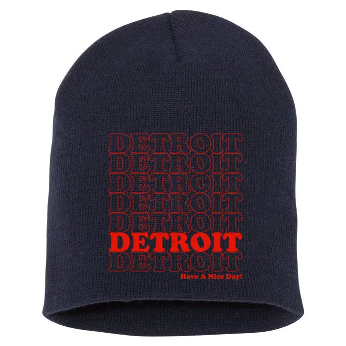 Retro Vintage Detroit Have A Nice Day Short Acrylic Beanie