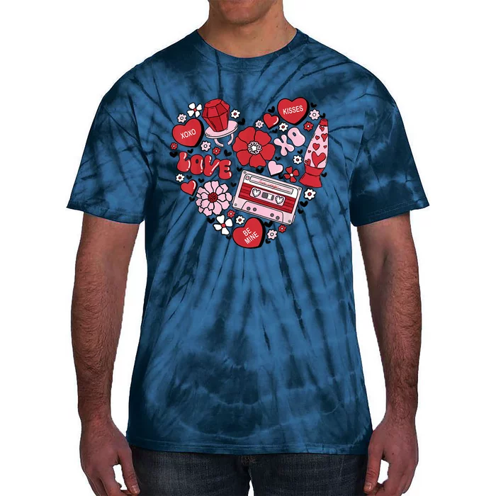 Retro Valentines Day Love Groovy Valentines Hearts Tie-Dye T-Shirt