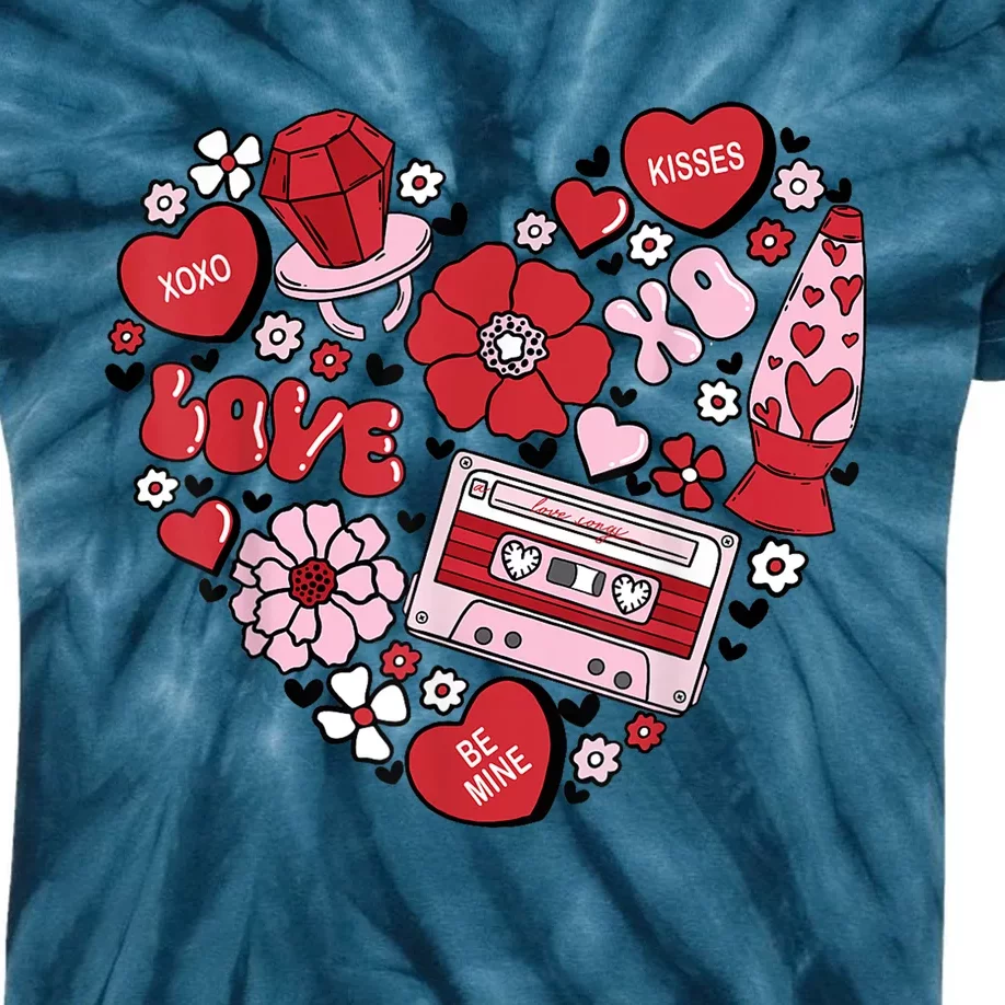 Retro Valentines Day Love Groovy Valentines Hearts Kids Tie-Dye T-Shirt