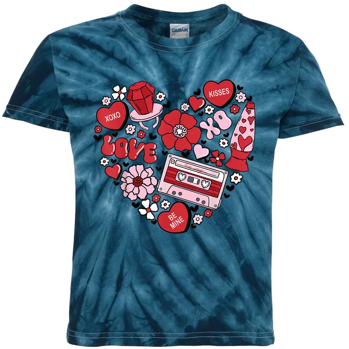 Retro Valentines Day Love Groovy Valentines Hearts Kids Tie-Dye T-Shirt