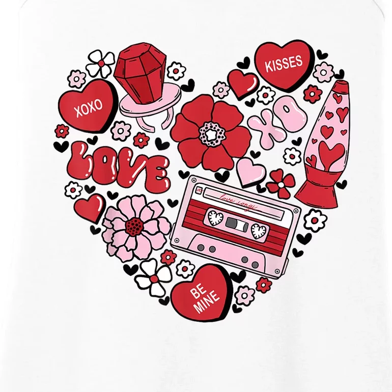 Retro Valentines Day Love Groovy Valentines Hearts Ladies Essential Tank