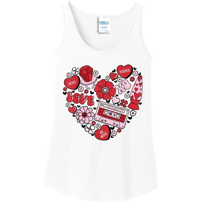 Retro Valentines Day Love Groovy Valentines Hearts Ladies Essential Tank