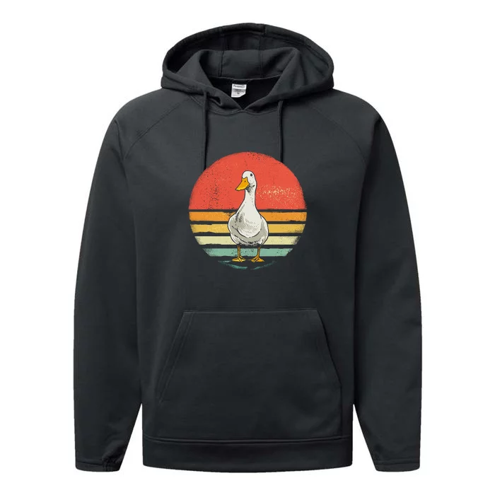 Retro Vintage Duck Gift Performance Fleece Hoodie