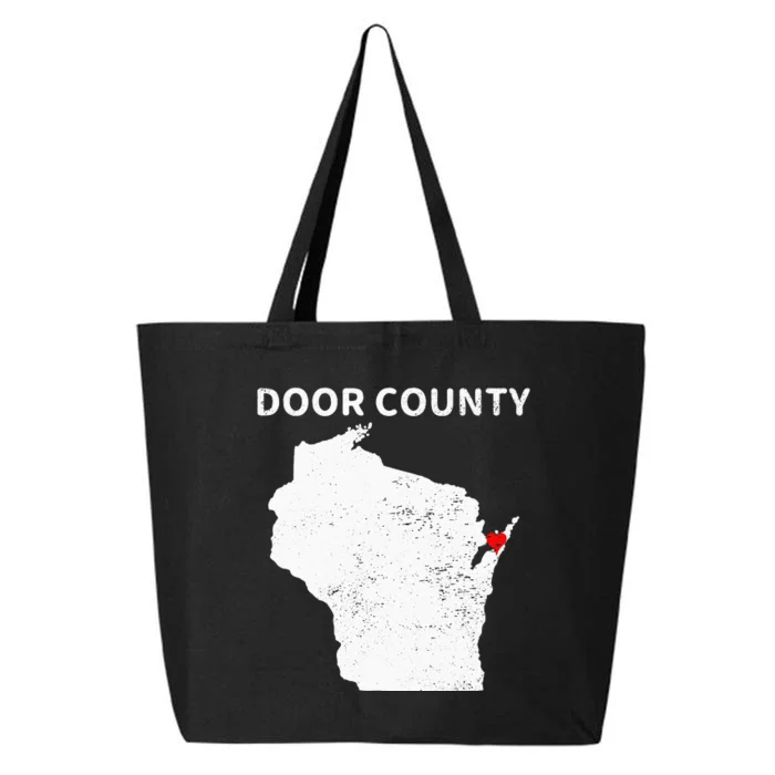 Retro Vintage Door County Wisconsin WI Map Love Heart Print 25L Jumbo Tote