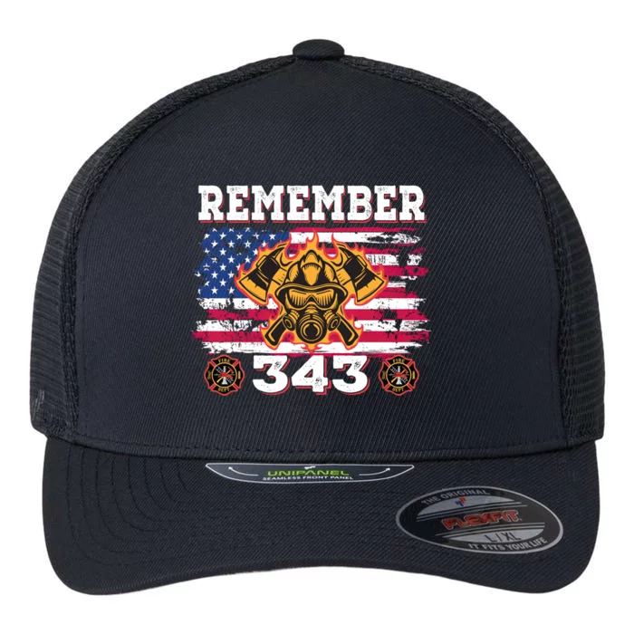 Remember Vintage Distressed Firefighter American Flag 343 Gift Flexfit Unipanel Trucker Cap