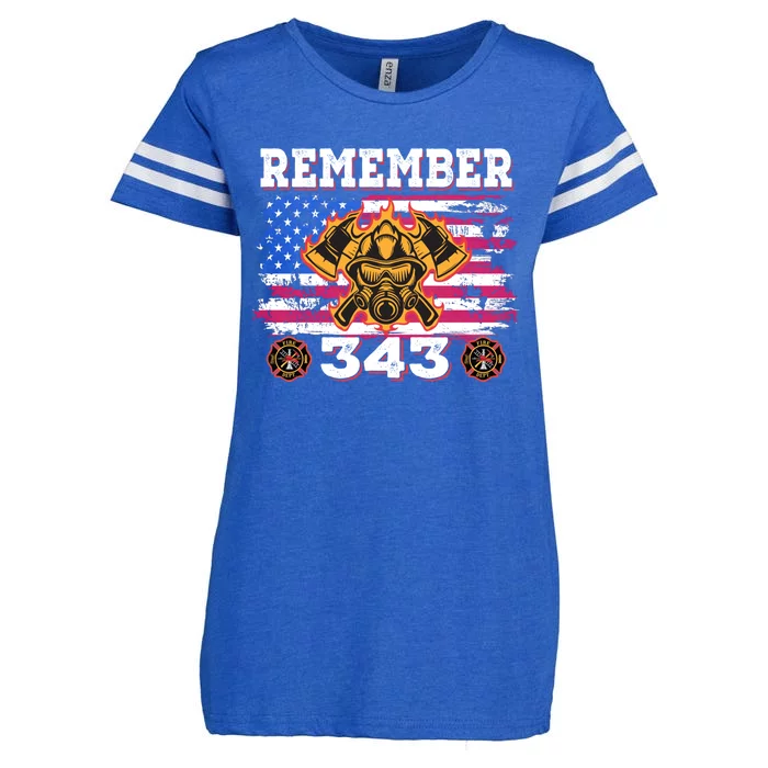 Remember Vintage Distressed Firefighter American Flag 343 Gift Enza Ladies Jersey Football T-Shirt