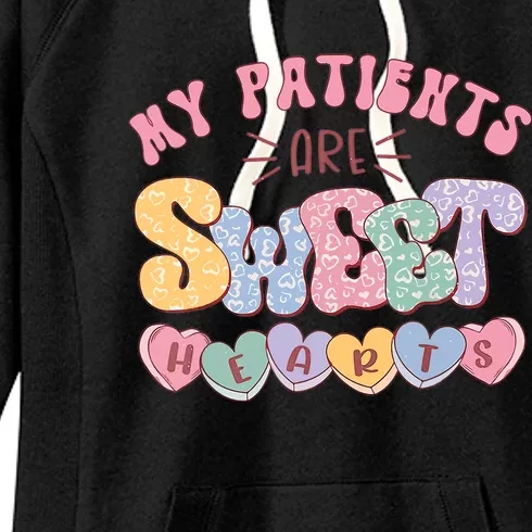 Retro Valentine's Day Nurse My Patients Are Sweet Hearts CNA Women's Fleece Hoodie