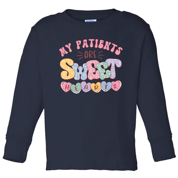 Retro Valentine's Day Nurse My Patients Are Sweet Hearts CNA Toddler Long Sleeve Shirt