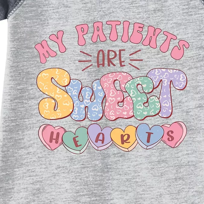 Retro Valentine's Day Nurse My Patients Are Sweet Hearts CNA Infant Baby Jersey Bodysuit