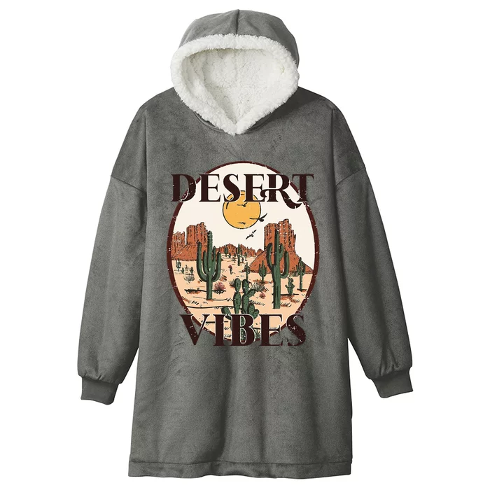 Retro Vintage Desert Vibes Cactus Lovers Hooded Wearable Blanket