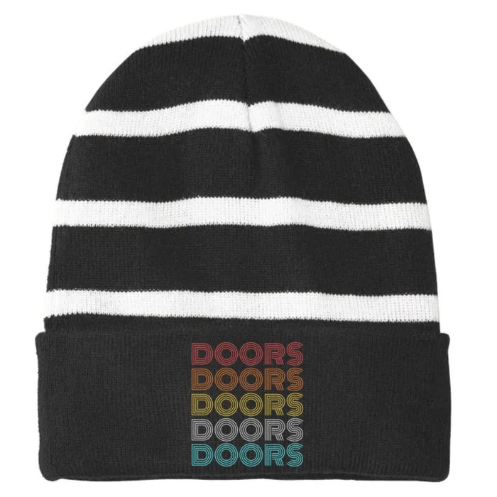 Retro Vintage Doors Striped Beanie with Solid Band