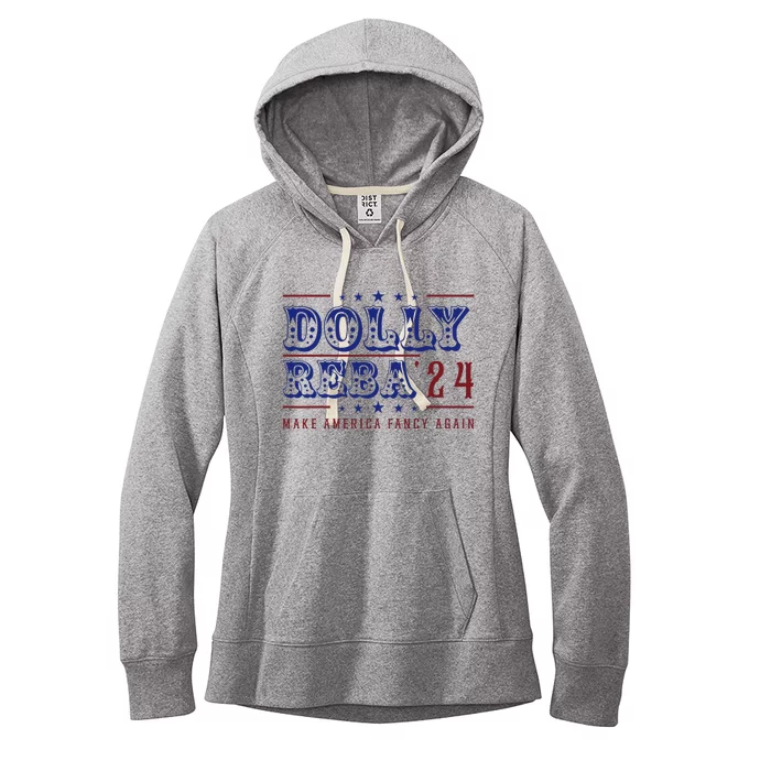 Retro Vintage Dolly And Reba 2024 Make America Fancy Again Women's Fleece Hoodie