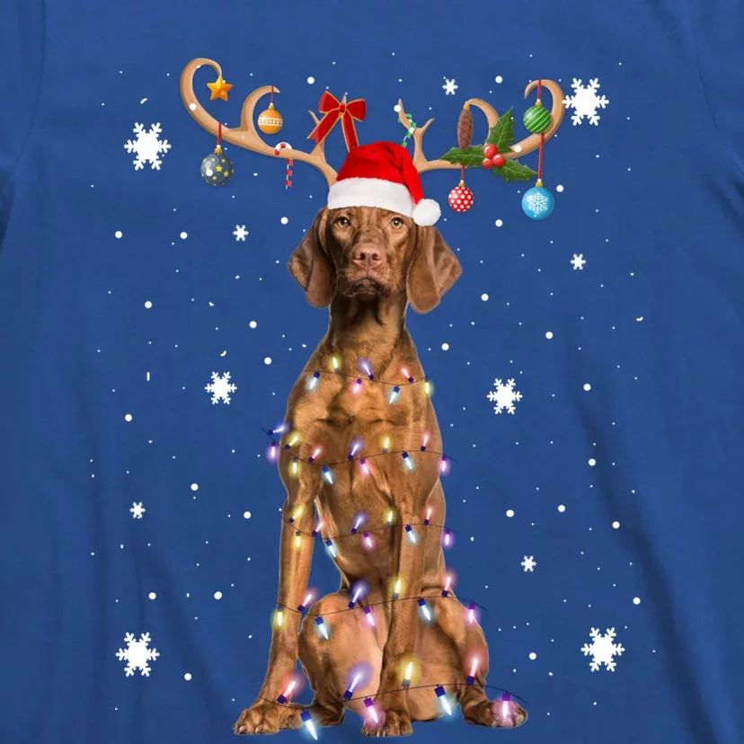 Reindeer Vizsla Dog Santa Hat Christmas Light Xmas Vizsla Cute Gift T-Shirt