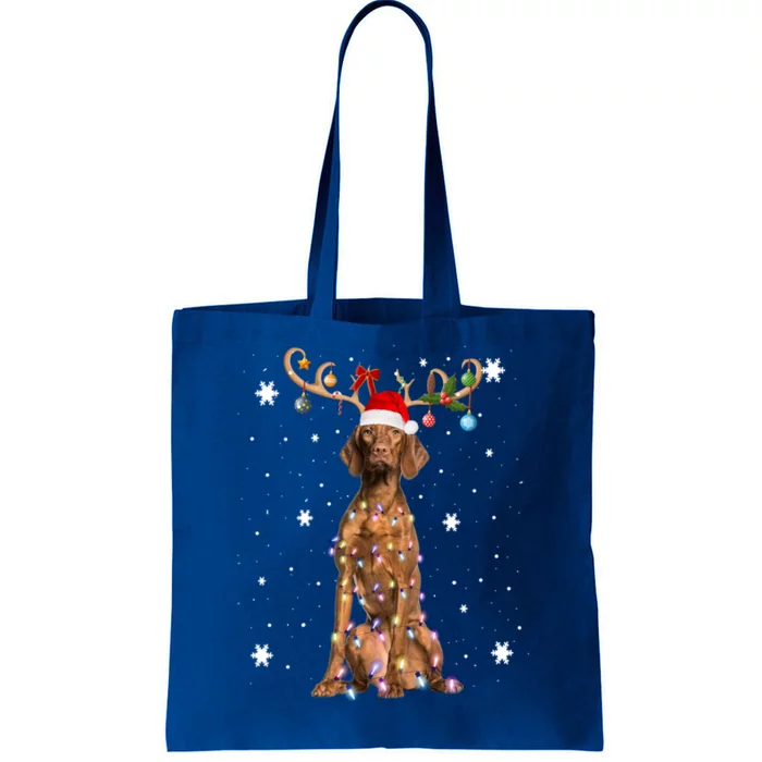 Reindeer Vizsla Dog Santa Hat Christmas Light Xmas Vizsla Cute Gift Tote Bag