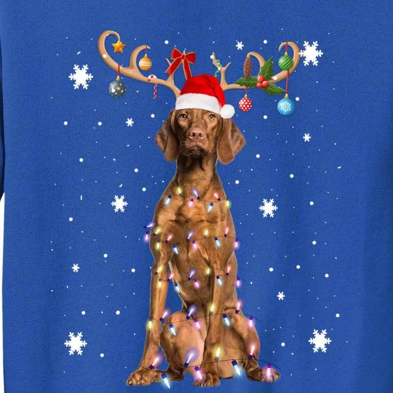 Reindeer Vizsla Dog Santa Hat Christmas Light Xmas Vizsla Cute Gift Tall Sweatshirt