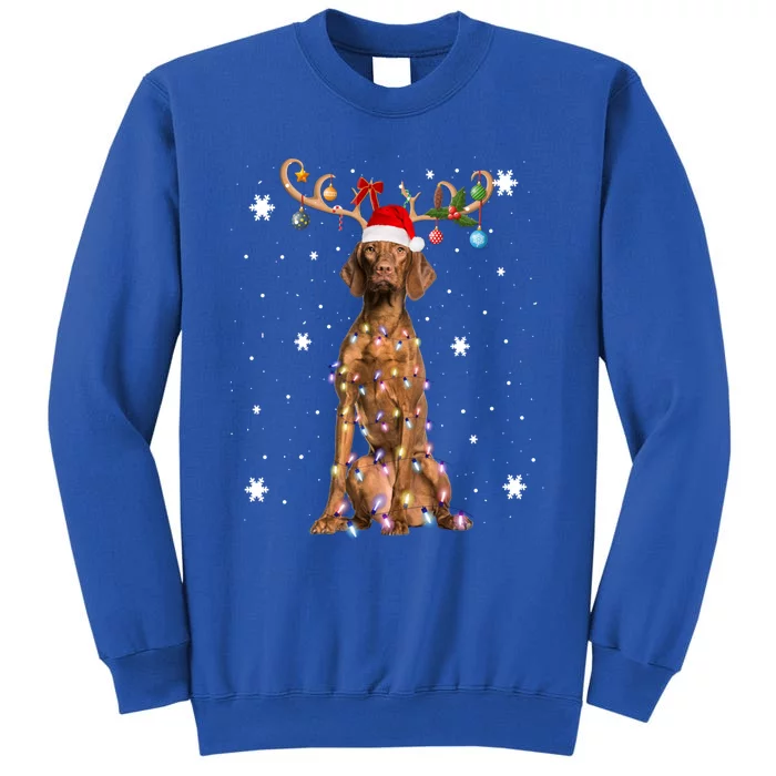 Reindeer Vizsla Dog Santa Hat Christmas Light Xmas Vizsla Cute Gift Tall Sweatshirt