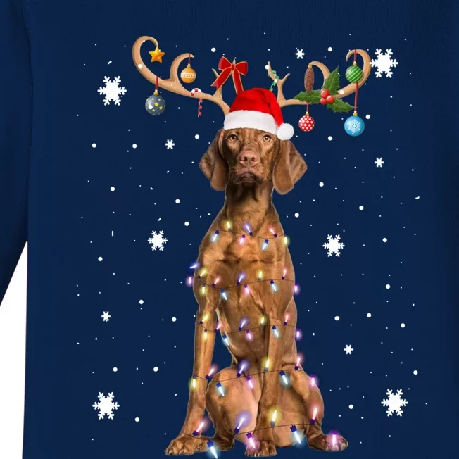 Reindeer Vizsla Dog Santa Hat Christmas Light Xmas Vizsla Cute Gift Baby Long Sleeve Bodysuit