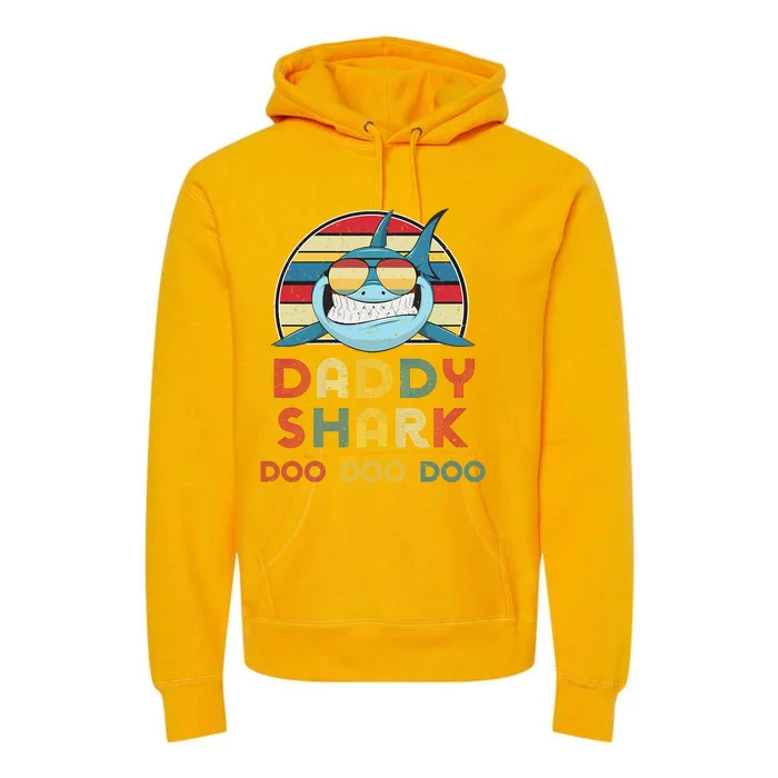 Retro Vintage Daddy Sharks  Gift For Father Premium Hoodie