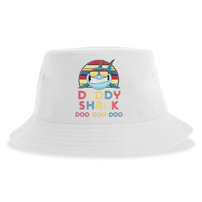 Retro Vintage Daddy Sharks  Gift For Father Sustainable Bucket Hat