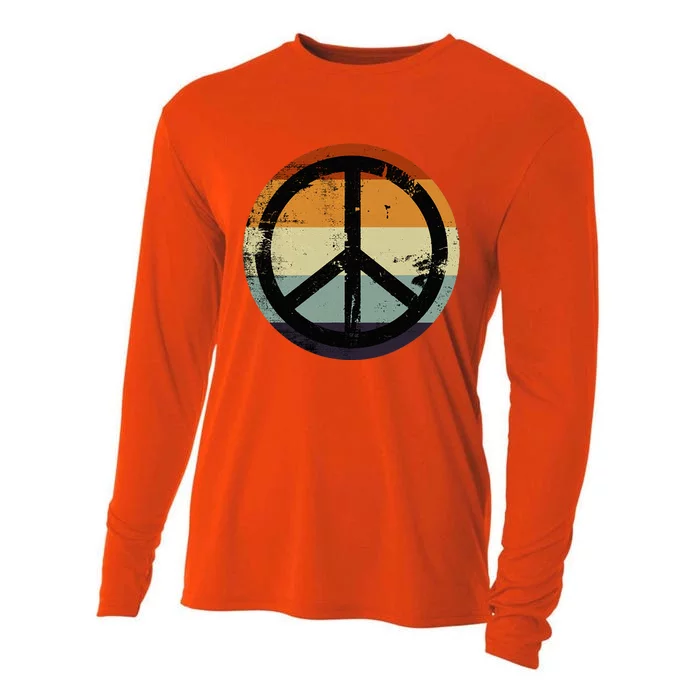 Retro Vintage Distressed Design Peace Sign Cooling Performance Long Sleeve Crew