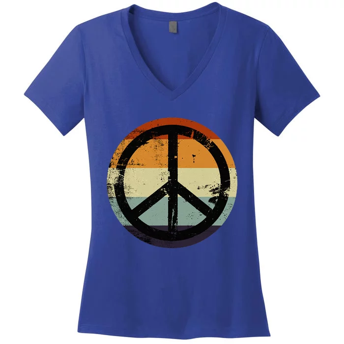 Retro Vintage Distressed Design Peace Sign Women's V-Neck T-Shirt