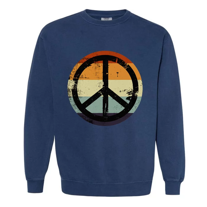 Retro Vintage Distressed Design Peace Sign Garment-Dyed Sweatshirt