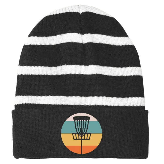 Retro Vintage Disc Golf Funny Frolf Flying Disc Sport Striped Beanie with Solid Band