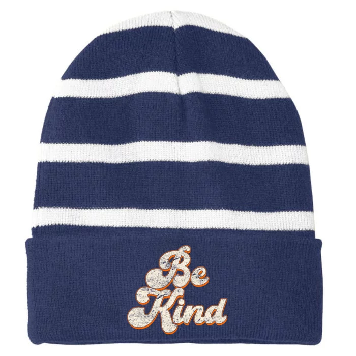 Retro Vintage Distressed Be Kind Striped Beanie with Solid Band