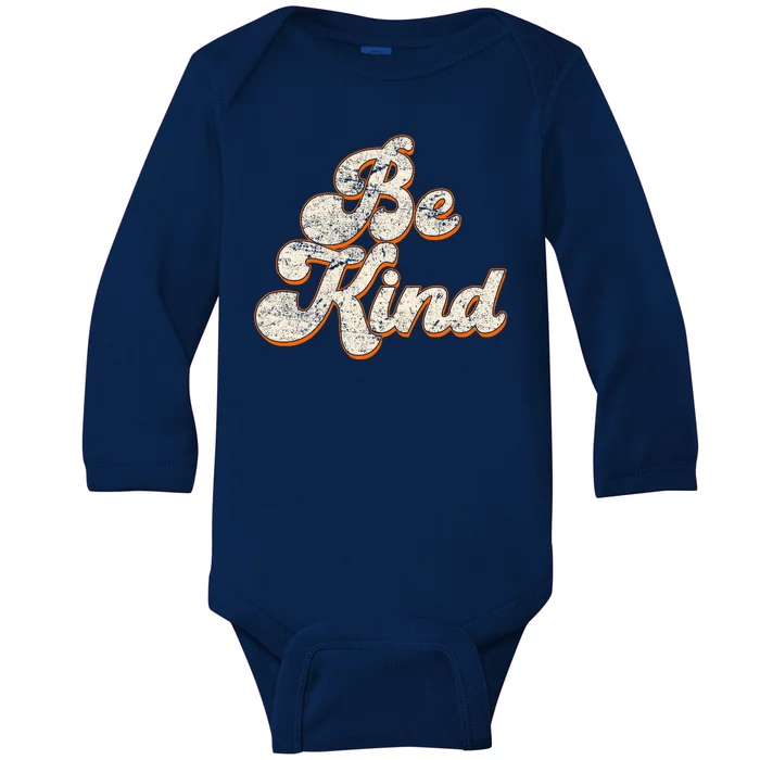 Retro Vintage Distressed Be Kind Baby Long Sleeve Bodysuit