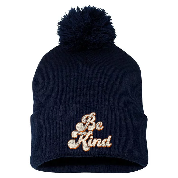 Retro Vintage Distressed Be Kind Pom Pom 12in Knit Beanie