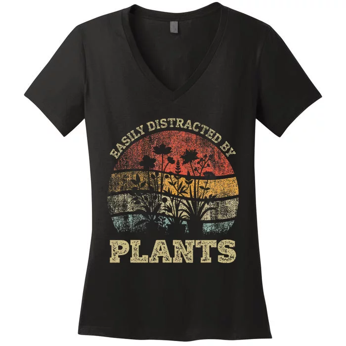 Retro Vintage Easily Distracted By Plants For Plants Lover Women's V-Neck T-Shirt