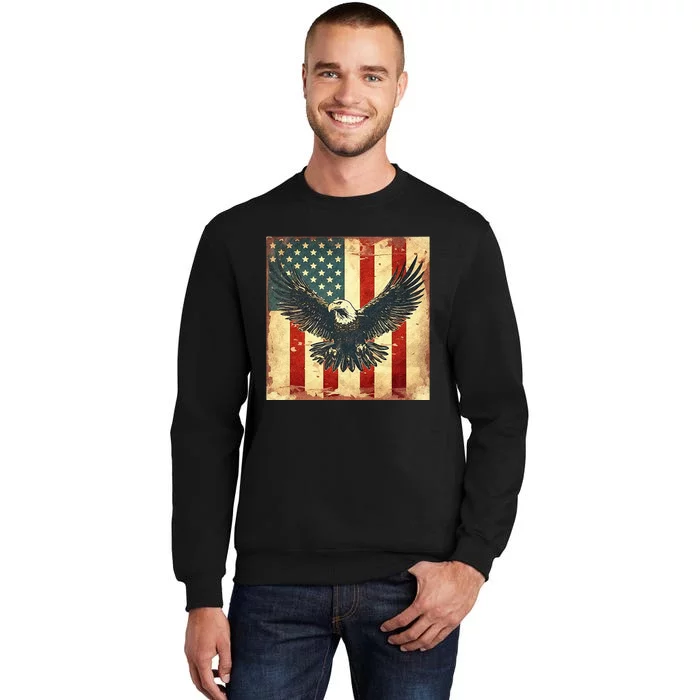 Retro vintage eagle american usa flag 4th july celebration Tall Sweatshirt