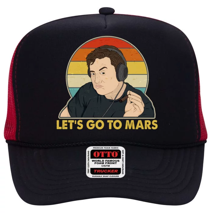 Retro Vintage Elon Musk Let's Go To Mars High Crown Mesh Trucker Hat